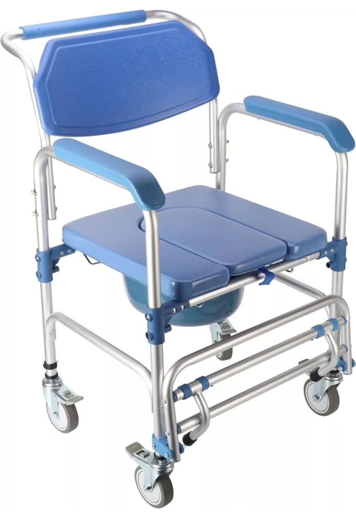 image for Mobility Aid Wheeled Commode Adjustable Toilet Chair Lockable Wheels Waterproof