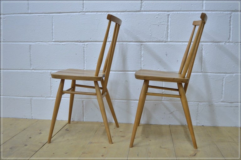 Ercol chair x 2 kitchen dining solid elm & beech blue label vintage