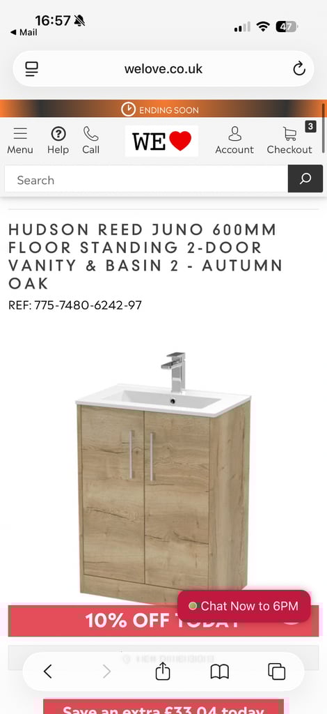 HUDSON REED JUNO 600MM FLOOR STANDING 2-DOOR VANITY & BASIN 2 - AUTUMN OAK & TAP