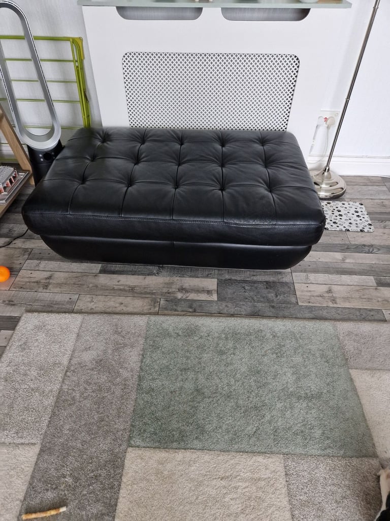 Black leather foot stool 