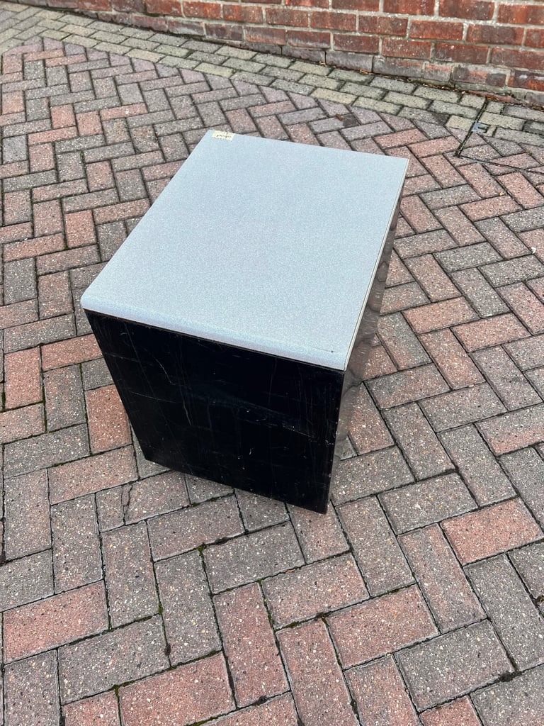 Filing cabinet / storage with 2 drawers black metal with grey worktop. 