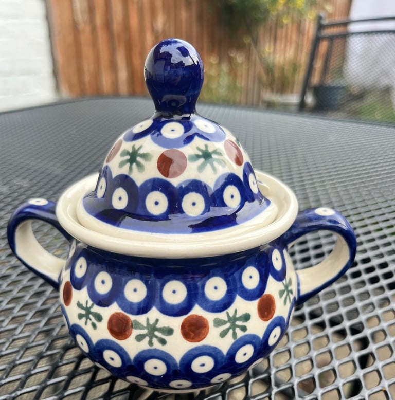 image for Boleslawice Polish Pottery sugar or jam dish with lid