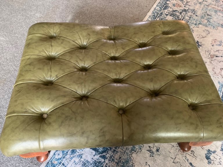 image for Large Chesterfield Queen Anne Button Green Leather Footstool