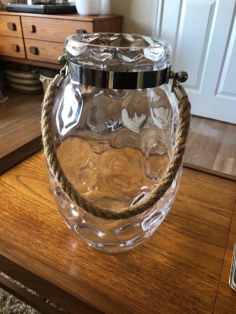 Glass Rope Handled Hurricane vase