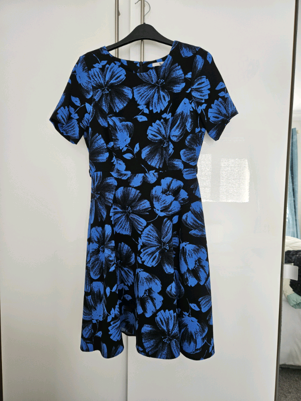 Ladies women's black & blue short sleeve dress, size S