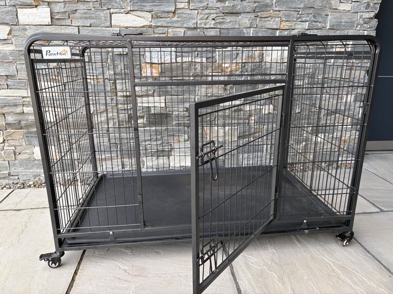 PawHut Metal Dog Cage Kennel Locking Door & Wheels Removable Tray 