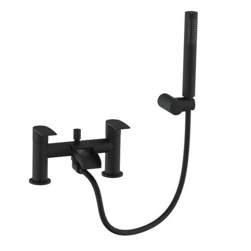 image for Symphony Round Waterfall Bath Shower Mixer Tap with Kit - Matt Black RRP £290 Our Price £75