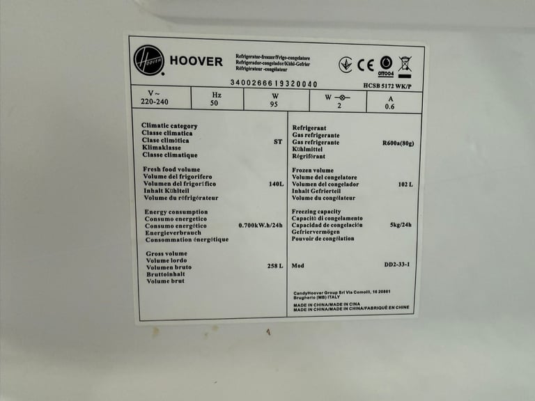 Hoover Fridge Freezer With Free Delivery N Warranty 