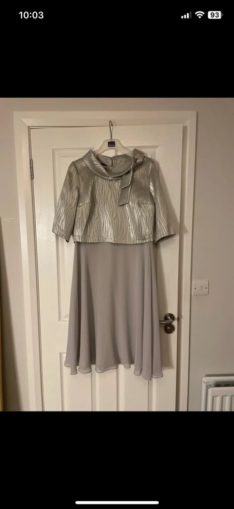 Ella Boo Silver Grey Sleeveless Diamante Trim Dress with Split