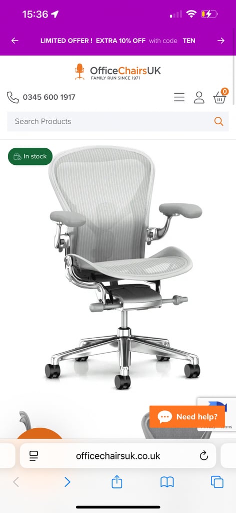 Herman Miller Aeron Office Chair in Mineral. Fully Loaded. 