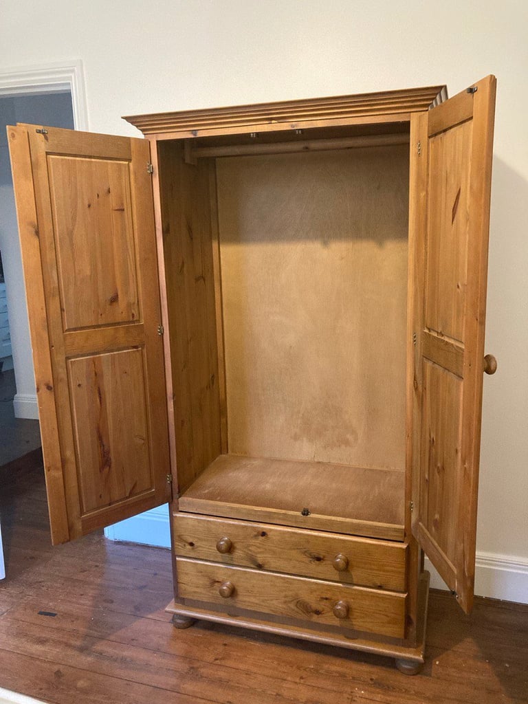 Solid Pine 2 Drawer Double Wardrobe - 2 Door, 2 Shelves £120