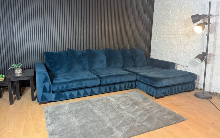 DFS Navy Plush Corner Sofa FREE SAME/NEXT DAY DELIVERY