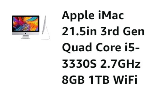 Apple iMac 21.5-inch 3rd Gen Quad Core i5-3330S 2.7GHz 8GB 1TB