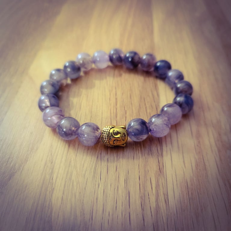 image for Handmade purple Buddha elasticated beaded bracelet *New*
