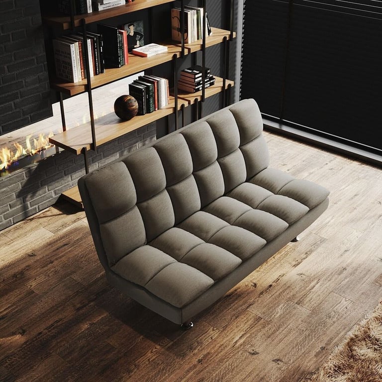 New Grey Cube Design Fabric 3 Seater Padded Sofa Bed RRP £425 Our Price £280