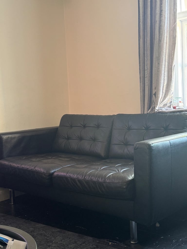 Stylish Black Leather 2-Seater Sofa
