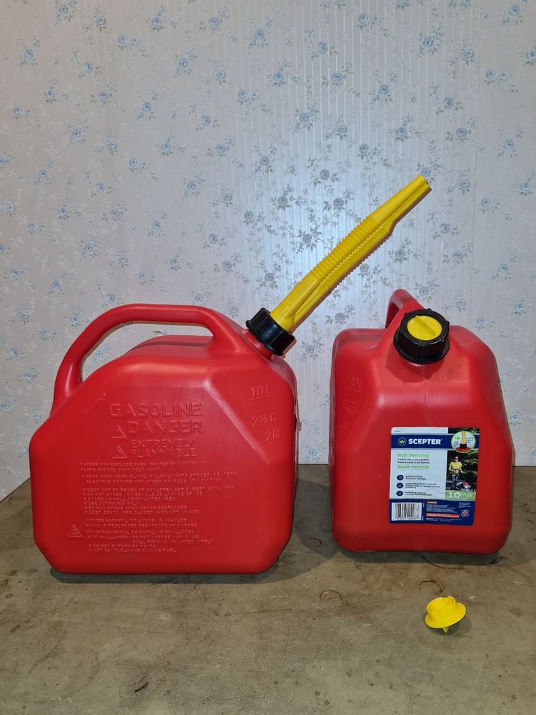 Two 10 litre petrol containers 