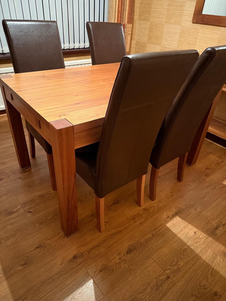image for Dining Room Table, 4 Chairs, Console Table & Mirror