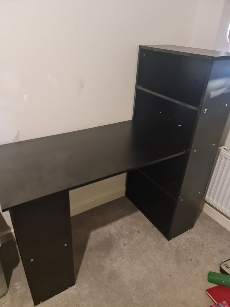 image for Black Computer Desk with Bookshelves 