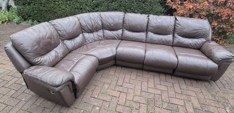 image for DELIVERY INCLUDED dark brown genuine leather 5 seater corner recliner sofa 