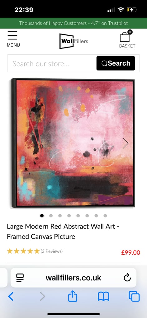 image for Red Abstract Canvas Painting 1m x 1m