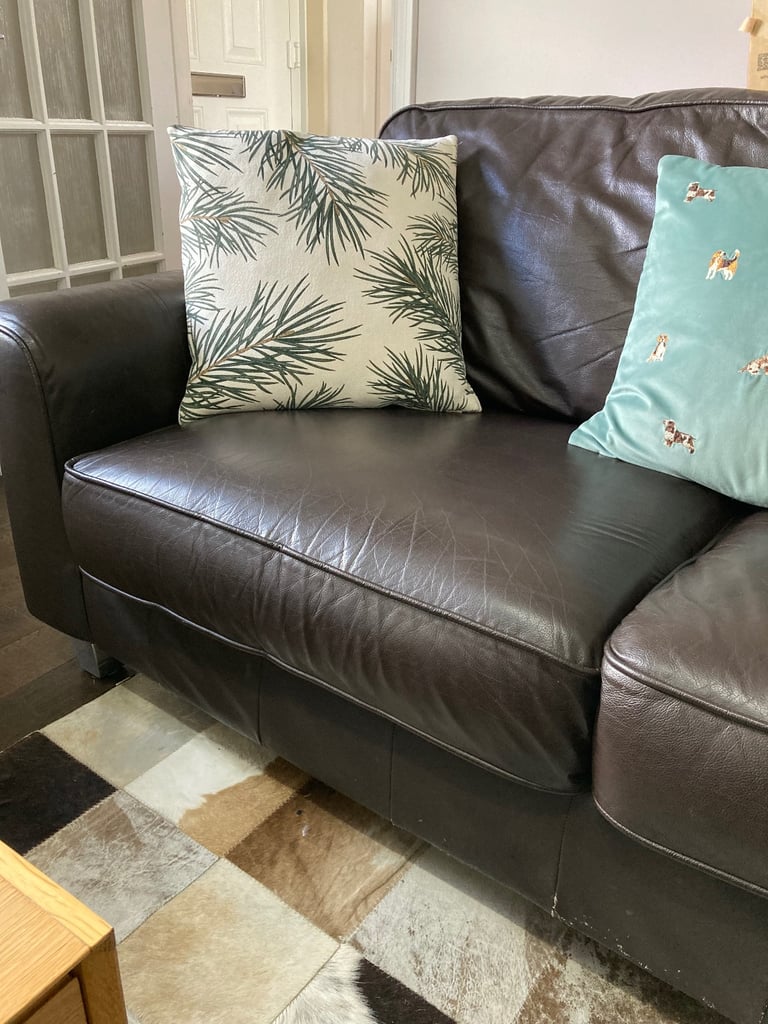 Price per sofa-2 available-lovely 3-seater real leather dark brown DFS Italian leather sofas