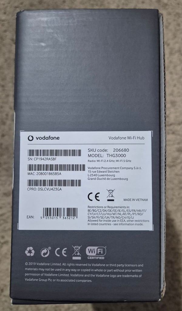 Vodafone WiFi Hub (THG3000) Including Standard Accessories
