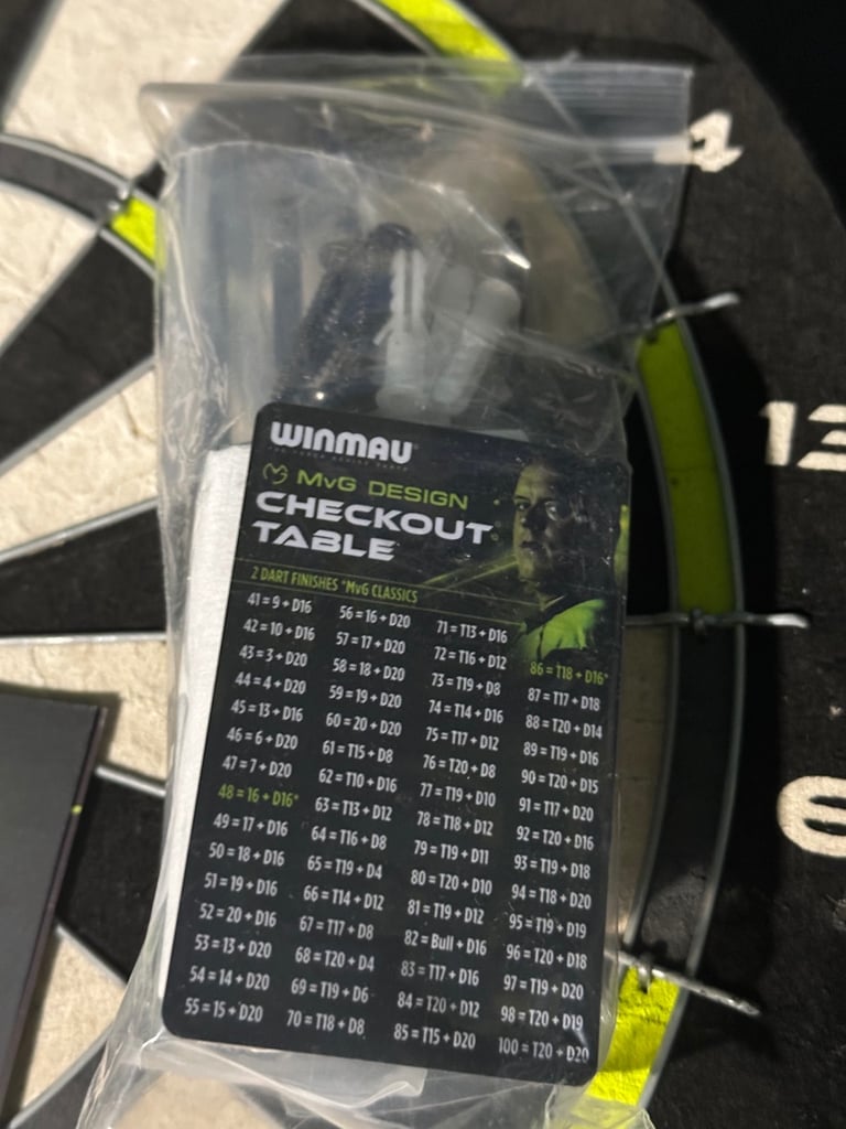 (Brand New) WINMAU Michael Van Gerwen MVG Dartboard With Cabinet, Darts and Accessories