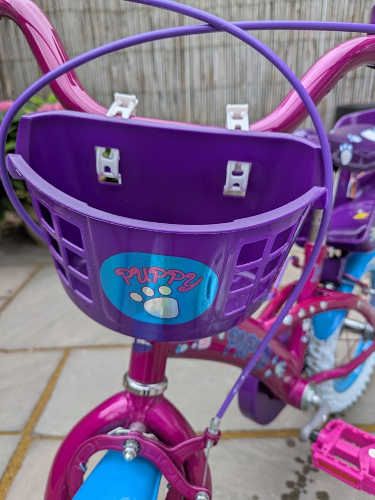Puppy 14 inch Wheel Pink/Purple Lightweight Girls First Bike & removable stabilizers
