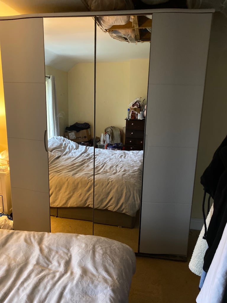 image for TALL  GREY DOUBLE WARDROBE WITH MIRRORED DOORS