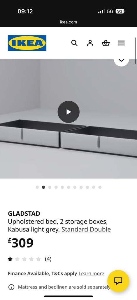  GLADSTAD Upholstered bed, 2 storage boxes, Kabusa light grey, Standard Doub