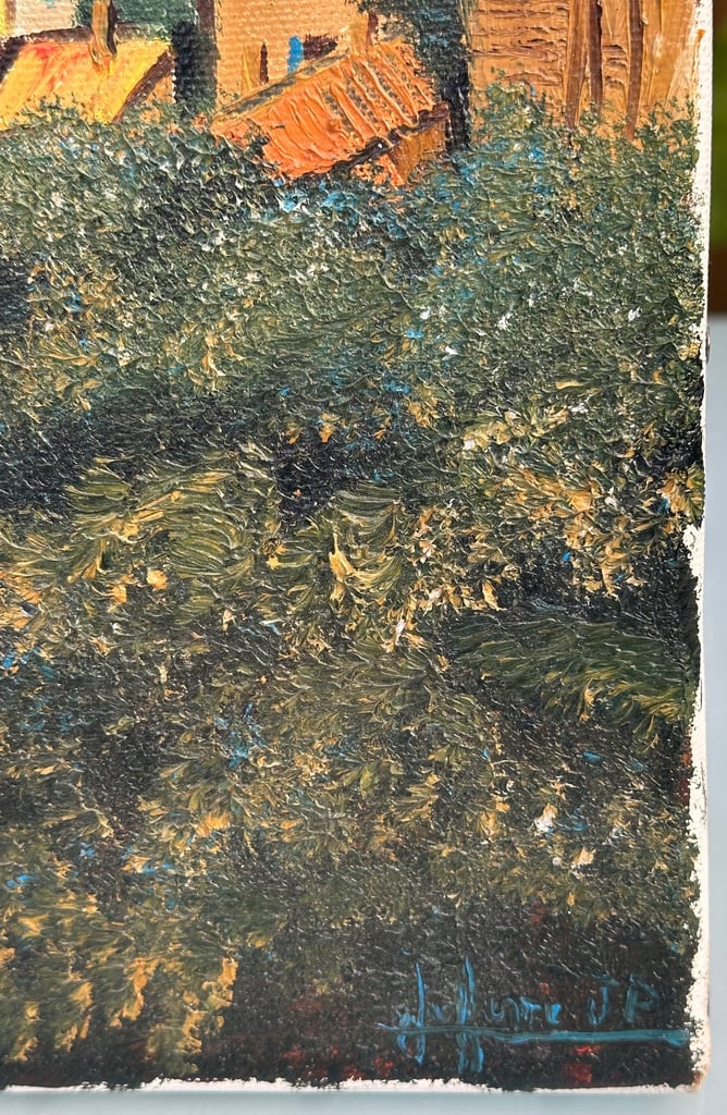VINTAGE FRENCH OIL PAINTING, OIL ON CANVAS VILLAGE IN PROVENCE, SIGNED - 35x22cm - WILL POST!