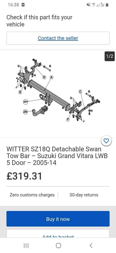 Witter SZ18Q Detachable Swan Tow Bar