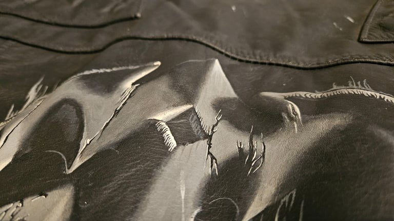 1980's WOLF LEATHERS Cafe RacerJacket painted motorbike jacket - Hand Painted Queensryche - 44'