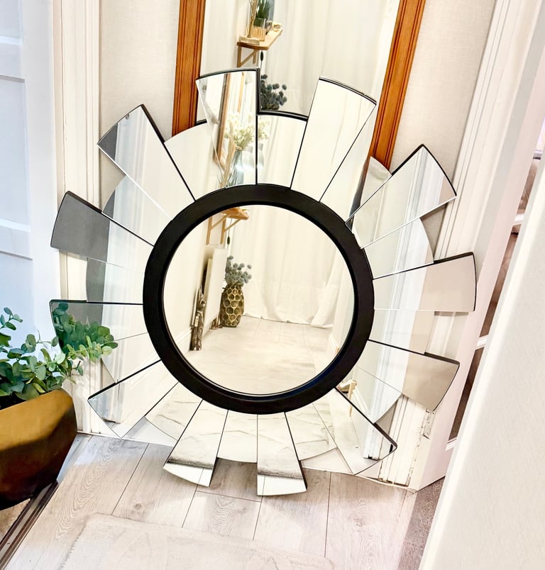 image for Elegant Stylish WEST DECOR very large mirror black 110.5cm or 43.5 inch dia  Light weight
