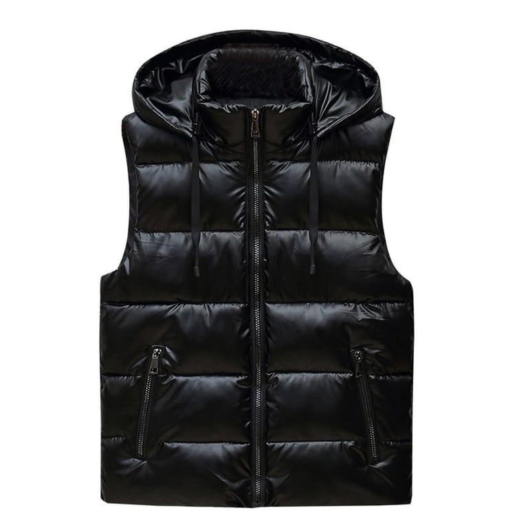 Black Sleeveless Puffer Vest with Hood