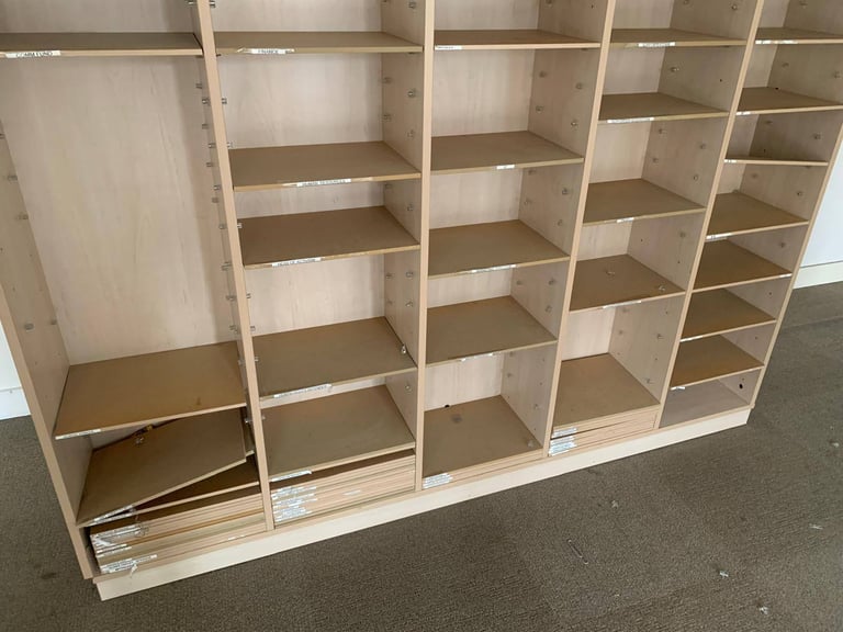 Used Pigeon hole storage unit wooden h 190cm x w 186cm x d 27cm