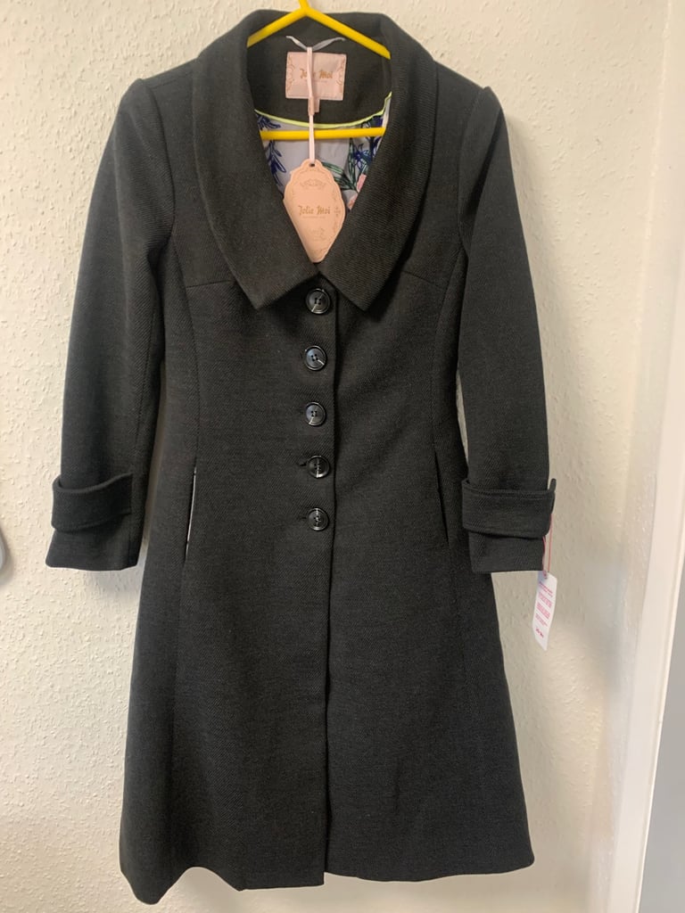 image for NEW LADIES JOLIE MOI CALLYN RETRO FLARE COAT DARK GREY SIZE 8 NWT