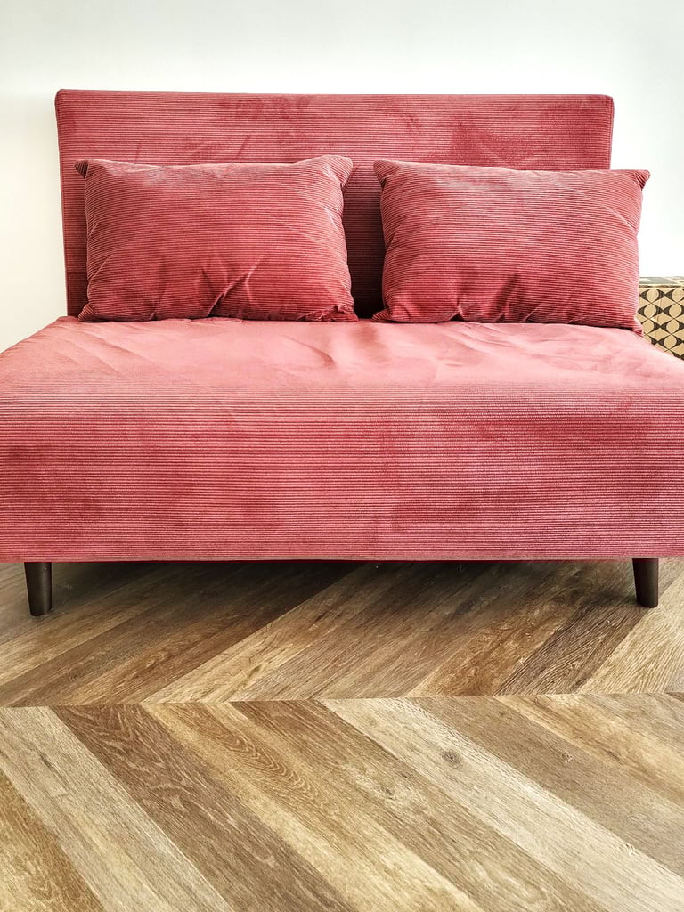 Lovely Corduroy Berry Colour Double Click Clack Sofa Bed 