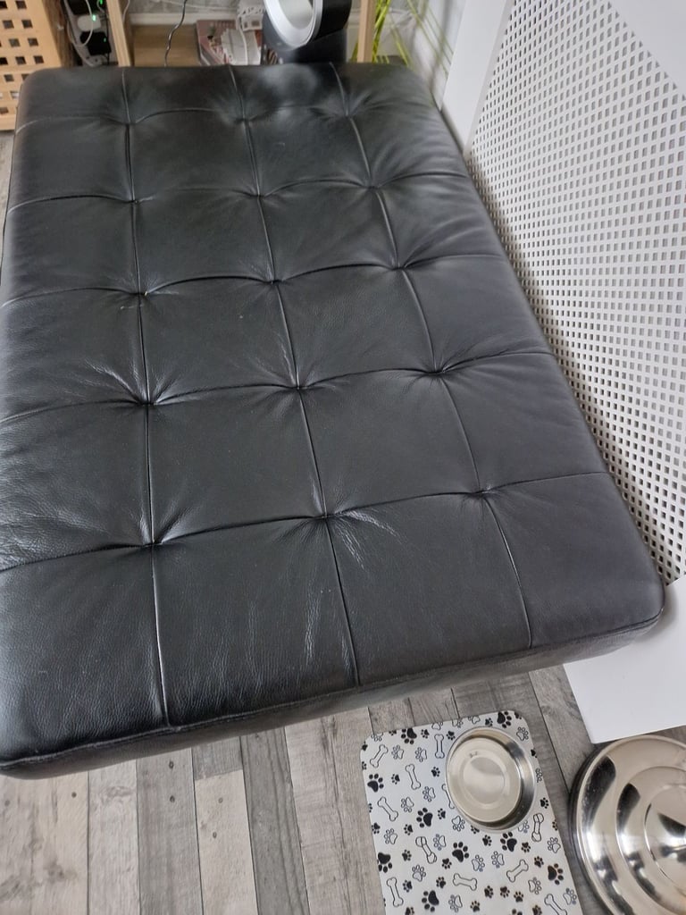 Black leather foot stool 