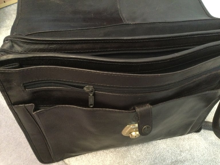Cheney Vintage dark brown leather, traditional brass-lock briefcase
