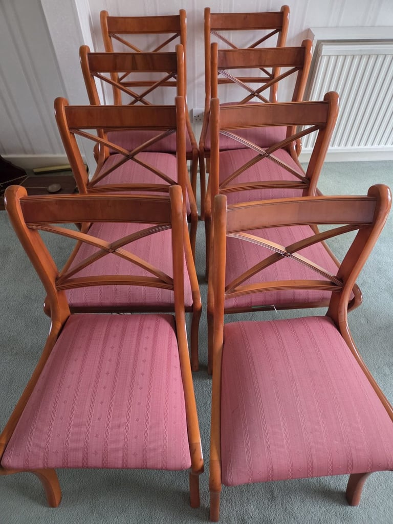 image for Yew Wood Cross Back Deep Pink Padded Dining Chairs