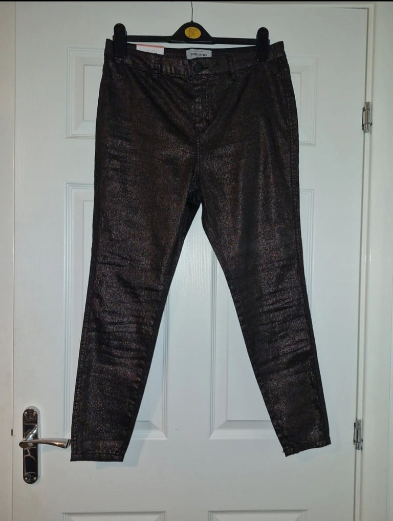 image for Hollie Supersoft, super skinny, black trousers with copper glitter effect