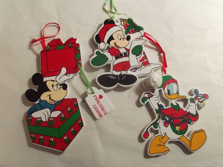 Christmas Tree Decs Mickey - Donald Duck Walt Disney Wooden x 3 LOT Vintage