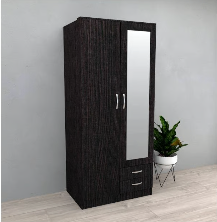 image for Brand New - Roma 2 Door Wardrobe Mirrored with 2 Drawers - Black Oak