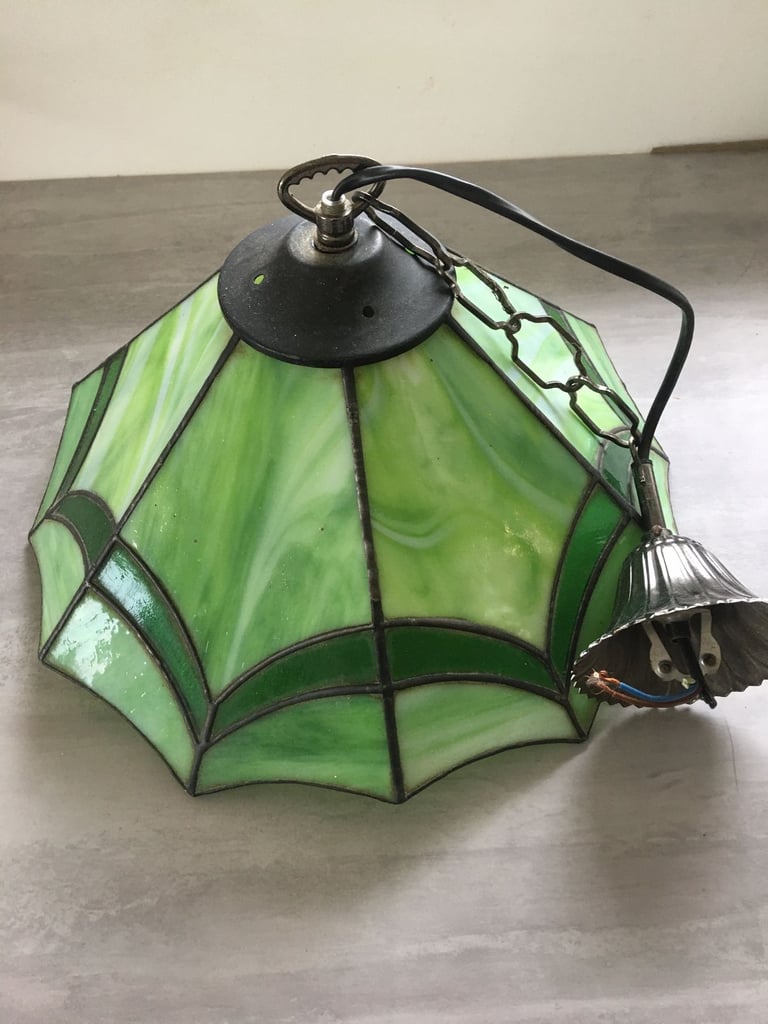 image for Deco style vintage stained glass handmade tiffany style ceiling light shade(NOT TESTED)