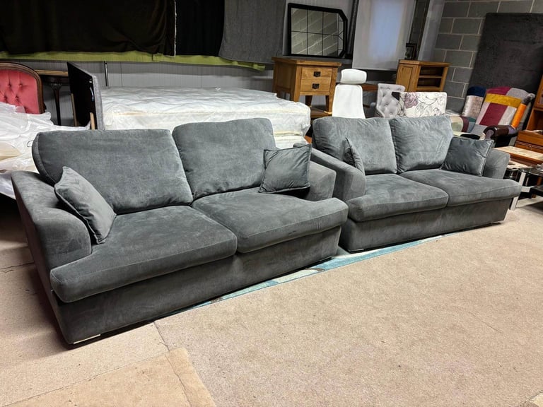 Grey Fabric 3 and 3 Seater Sofas
