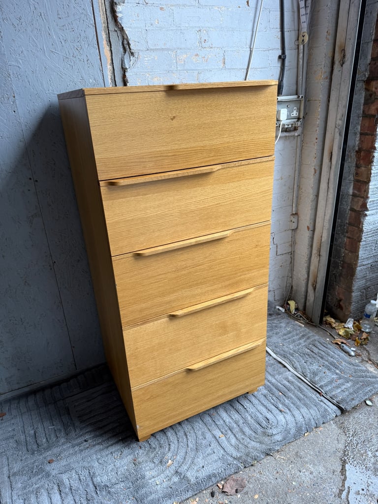 FREE DELIVERY HABITAT SOLID OAK TALLBOY CHEST OF 5 DRAWERS GOOD CONDITION