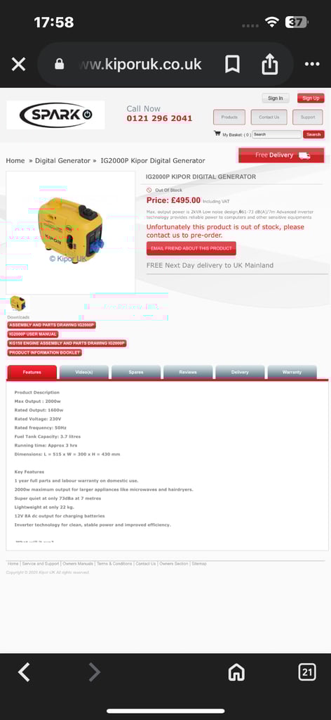 Kipor Ig2000 sinemaster suitcase petrol generator 