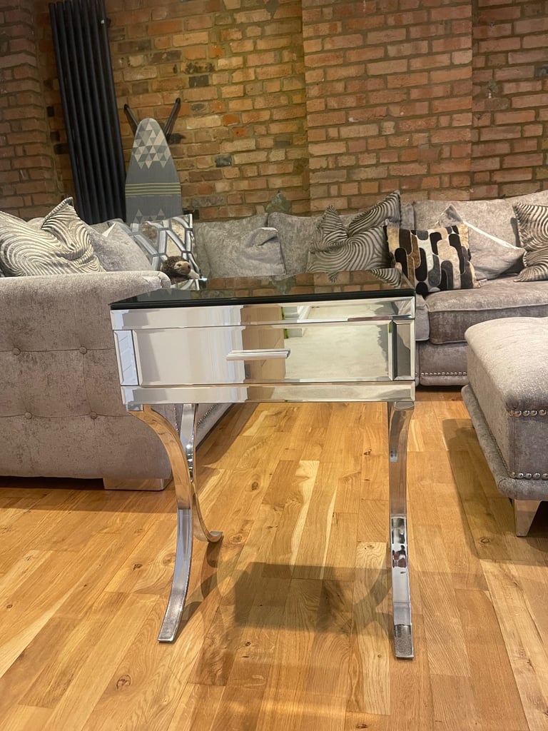 Chrome mirrored bedside tables x2